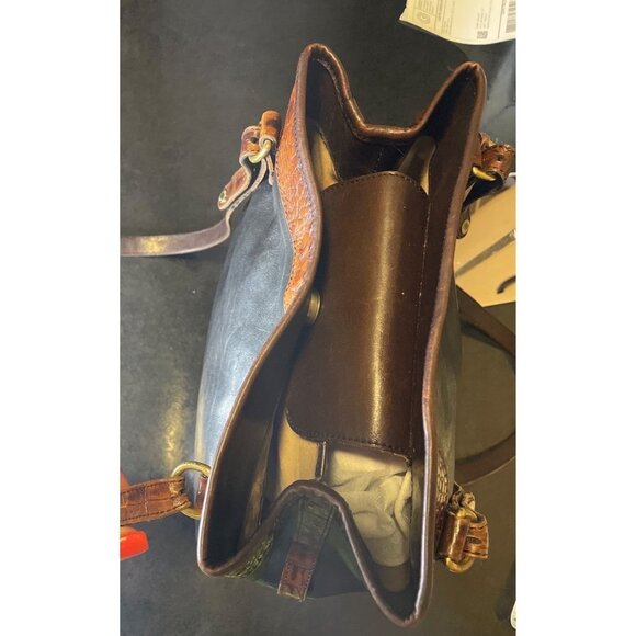 Vintage Brahmin Black Brown Croc Print Double Strap Bucket Handbag - Picture 11 of 14